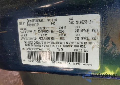 2002 Dodge Ram 1500 St z USA, uszkodzony, nr VIN 1D7HU18ZX2J224069